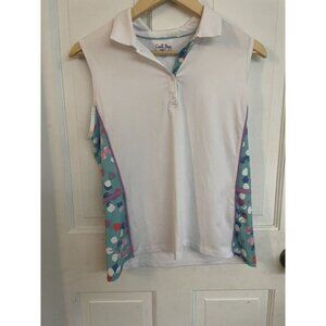 Coral Bay Womens Golf Tank Size Petite Small White With Polka Dot Pattern UPF50